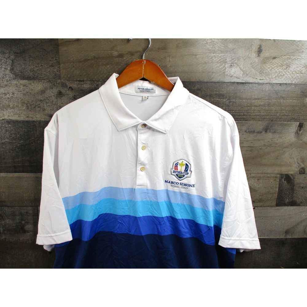 Peter Millar Polo Shirt Mens XL Blue Colorblock Ryder Cup Marco Simone Golf